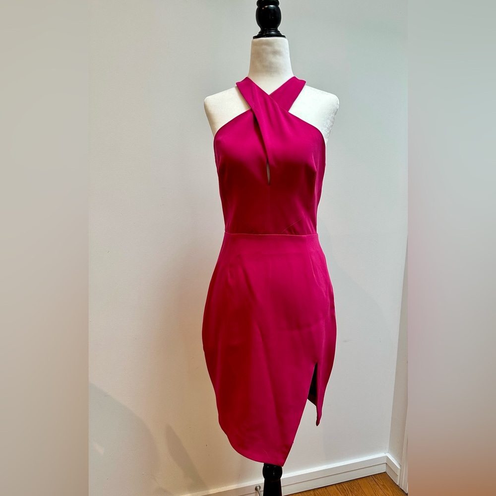 Keepsake Key Hole Halter Cocktail Dress in Fuchsia Pink (Size Small)
